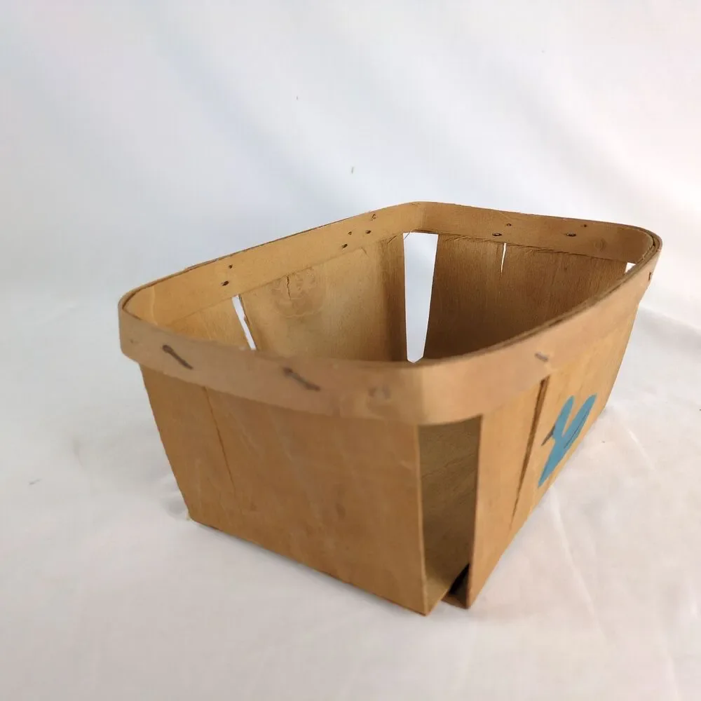 Vintage Folk Art Berry Fruit‎ Wooden-Slat Basket Handpainted Blue Duck 10.5x7x4
